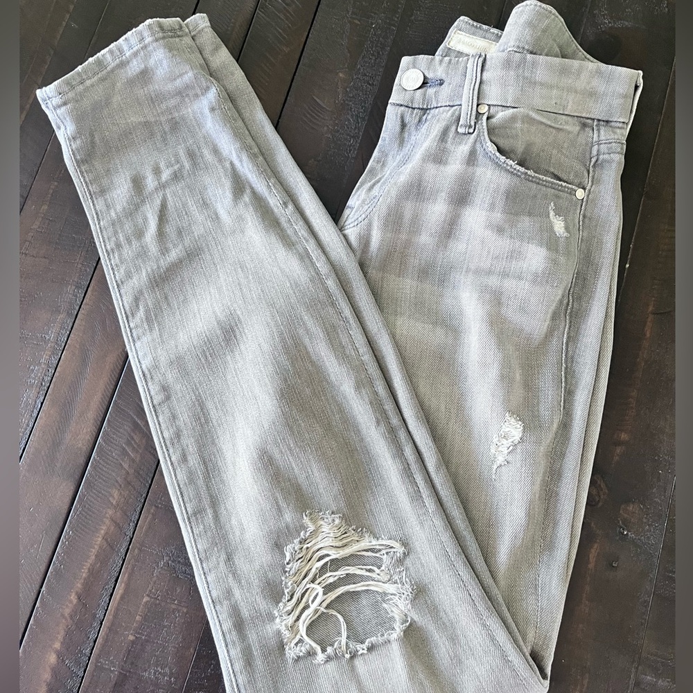 MOTHER Women’s Jeans Size 24 "The Looker" Holy Smokes Gray Denim Distressed